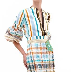 NEW SILVIA TCHERASSI nuru blouse in multicolor stripes